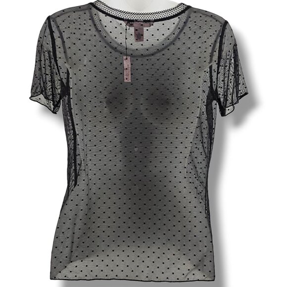 Victorias Secret Sheer Top Black Polka Dot Mesh XS Sexy Whimsigoth Vampy NEW - Picture 4 of 11
